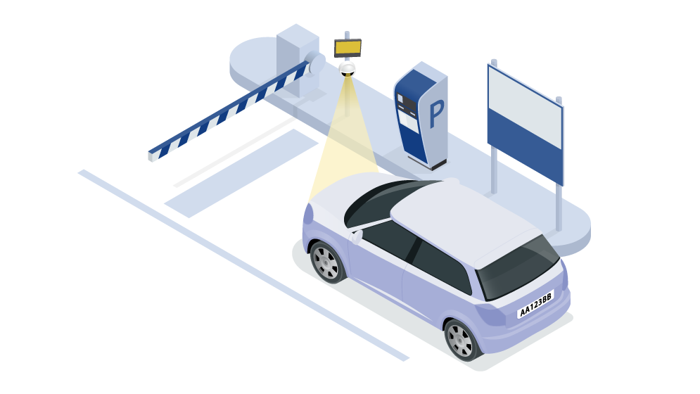 A scene illustration of capturing a vehicle at a car park boom barrier